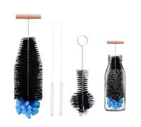 Juego de 4 cepillos para botellas, cepillo de 32,5 cm, cepillo de 21 cm, pajita de 30 cm, cerdas negras y esponja azul, ideal para botellas de vidrio Sodastream y botellas de plástico Duo (negro)