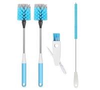 Juego de 4 cepillos para Botellas, cepillos para Botellas de 38 cm de Largo, cepillos de Cocina, Incluye Limpiador de pajitas y Cepillo para Tapas, Apto para Botellas de Agua, Vasos, biberones, Azul