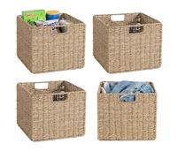 Juego de 4 cestas de almacenamiento de hierba marina de 30,5 x 30,5 x 25,4 cm, cesta grande de almacenamiento de mimbre, cesta decorativa de estante de hierba marina, cestas de despensa para