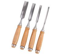 Juego de 4 cinceles para carpintería, cortador de acero con mango ergonómico de madera, cinceles planos para tallar y dar forma a bordes de perforación, juego de gubias para carpintería