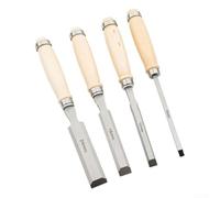 Juego de 4 cinceles profesionales de madera con 45 cuchillas de acero al carbono en tamaños de 6 mm, 12 mm, 18 mm, 24 mm con cómodos agarres de madera y protector para tareas detalladas de tallado de