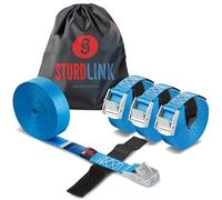 Juego de 4 Cinchas de Amarre 5m 25mm 250kg con Hebilla Rápida y Sistema para Atar + Bolsa para Sujeción en el Portabicicletas, Barras o Baca Techo Coche, Remolque Bicicleta, Equipaje, Kayak STURDLINK