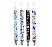 Juego de 4 clips de chupetes para bebés con cadena de algodón impreso, soporte para chupete infantil (5), clips metálicos, poliéster de alta calidad, lavable, no dañino, (5)