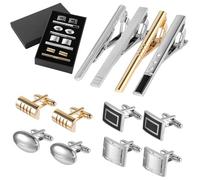 Juego de 4 clips de corbata y 4 pares de gemelos para hombre, moderno acabado plateado y dorado, metal brillante resistente, caja de presentación negra para el día del padre, San Valentín o regalos de