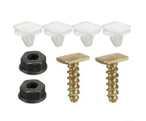 Juego de 4 clips de plástico para rueda delantera, 2 tornillos de metal, 2 tuercas de plástico, color blanco, retenedor de moldura exterior delantero