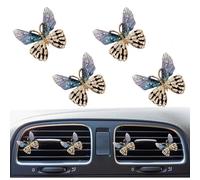 Juego de 4 clips de ventilación de coche con diseño de mariposa y diamantes de imitación, ambientador y accesorios de aromaterapia para mujeres, niñas, juego de decoración interior de salpicadero