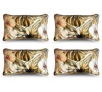 Juego de 4 Cojines 30x50cm 100% Poliéster para Sofa con Relleno Incluido Extra Suave al Tacto, Cojines Terciopelo Estampado Decorativo Hogar - Flor Beige