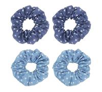Juego de 4 coleteros mezclilla for mujer, diseños retro, tela vaquera azul, for el pelo Para cinturón cabello elástico niña rizado fino gr(Color4)