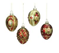 Juego de 4, color rojo y dorado, huevos de cristal de Navidad (7 cm)
