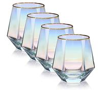 Juego de 4 copas de vino de diamante, modernas copas de vidrio sin tallo, para servir fiestas, hogar, bar, restaurantes iridiscentes