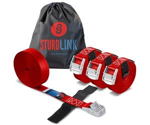 Juego de 4 Correas de Amarre 3m 25mm 250kg con Hebilla de Pinza y Sistema de Sujeción + Bolsa, para Sujetar el Porta Bicis para Coche, Barras de Techo, Anillos de Anclaje Maletero Coche STURDLINK