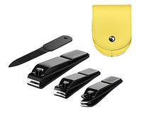 Juego de 4 cortaúñas ultra afiladas, resistentes de acero inoxidable negro, cortaúñas y lima con bolsa de viaje de cuero (bolsa negra y amarilla)