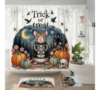 Juego de 4 cortinas de ducha con alfombra antideslizante, alfombrilla para tapa de inodoro en forma de U, decoración de baño gótica de animales, accesorios de baño de 72 pulgadas