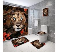 Juego de 4 cortinas de ducha de guepardo leopardo con 12 ganchos, juego de cortinas de ducha de león, cortinas de ducha africanas y alfombrilla de inodoro, accesorios de alfombra, juegos de decoración