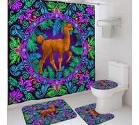 Juego de 4 cortinas de ducha de llama colorida, color verde violeta brillante, accesorios para decoración de baño, moderno juego de cortina de ducha de tela impermeable con ganchos, 72 x 72 pulgadas