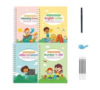 Juego de 4 cuadernos mágicos de práctica de escritura a mano, letras y números, dibujo artístico, operaciones matemáticas, libro de trabajo para niños en edad preescolar, hojas de práctica de