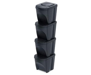 Juego de 4 cubos de basura, sistema de separación de basura, 4x25L KEDEN, antracita, 39,2 x 29,3 x 33 cm