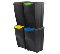 Juego de 4 cubos de basura Sortibox | Negros | Apilables | Reciclaje diferenciado | de plástico | 140 litros (4 x 35 L) | para casa interior