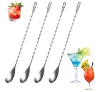 Juego de 4 cucharas de bar, cucharas largas, cuchara de cóctel, 25 cm, acero inoxidable, agitador de bebida larga con patrón en espiral y pulido de espejo, diseño elegante, perfecto para martinis
