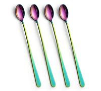 Juego de 4 cucharas de café con leche, de acero inoxidable de 8.78 pulgadas, cuchara agitadora de mango largo, cuchara de café, cuchara de postre para té helado, postres, cócteles, helados, Sundae