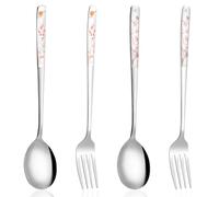 Juego de 4 cucharas de café y tenedores de postre de 20,7 cm, tenedores coreanos de acero inoxidable, cucharas de helado para comida, café helado, té helado, batido de leche, bebida fría, fruta