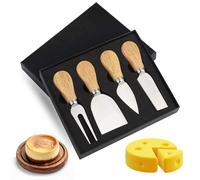 Juego de 4 Cuchillos de Queso de Acero Inoxidable con Mango de Madera, Cortador de Cortadora de Queso, Mini Cuchillos para Queso para Tarta, Postre, Ensalada de Queso