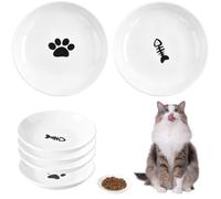 Juego de 4 cuencos de cerámica para gatos, apto para bigotes, planos, blancos, platos elevados, para gatos y animales pequeños (4 unidades)