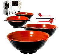 Juego de 4 cuencos XL, juego de 12 cuencos de ramen, sopa asiática japonesa con cucharas y palillos. melamina de calidad de restaurante, grande 50 onzas para fideos, Pho, Udon, china, 9 pulgadas..