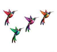 Juego de 4 decoraciones de pared de colibrí de hierro rústico, arte colgante de metal colorido, adornos para interiores y exteriores, valla para decoración del hogar, cuarteto de hierro forjado