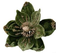 Juego de 4 decoraciones florales de Navidad con purpurina dorada y base de alambre flexible diseñadas para exhibiciones navideñas de árbol, corona y mesa (verde)