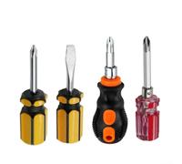 Juego de 4 destornilladores, 80-100 mm ranurados cabeza plana de bolsillo corto, herramienta portátil de alto par de cierre