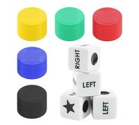 Juego de 4 dices y 50 fichas de color, juego de dices en el centro izquierdo y derecho, accesorios de juego de tableros, juego de dice, perfecto para entretenimiento, fiestas en casa