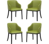 Juego de 4 elegantes sillas de comedor de cuero verde hierba, sillones acolchados con respaldo alto con asientos suaves y patas de metal negro, ideales para sala de estar y decoración de salón
