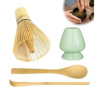 Juego de 4 Escobas Matcha de Bambú Con Batidor de Té Verde - Set de Iniciación Con Cuchara, Pala y Soporte Para Accesorios de Ceremonia del Té