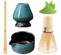 Juego de 4 escobas matcha, juego de matcha que incluye cuenco de matcha, cepillo de té, soporte para pinceles de té, cucharadita, juego de té de cerámica matcha japonés, juego de matcha manual para