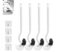 Juego de 4 escobillas de inodoro con limpiador de bordes, cepillo de limpieza profunda para inodoro, diseño curvado, mango largo flexible, cerdas fuertes, juego de cepillos de limpieza con gancho