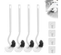 Juego de 4 escobillas para inodoro con limpiador de bordes, diseño curvado, mango largo flexible, cerdas fuertes, juego de cepillo de limpieza con gancho adhesivo para limpieza profunda