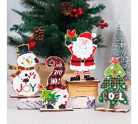 Juego de 4 Esculturas Decorativas de Madera - Con Diseños de Papá Noel, Muñecos de Nieve y Árbol de Navidad - para Navidad, y de Invierno - No Requiere Fuente de Alimentación