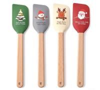 Juego de 4 espátulas de silicona con mango de madera de haya para Navidad