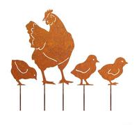 Juego de 4 estacas rústicas para jardín de pollo, añade un toque de capricho a macetas y decoración al aire libre (4 pollos)