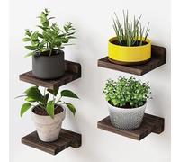 Juego de 4 estantes flotantes pequeños rústicos de madera negra carbonizada oscura para decoración de baño, cocina o dormitorio, diseño versátil de montaje hacia arriba o hacia abajo (A)