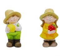Juego de 4 estatuas de jardín de cerámica, niño y niña con figuras de frutas para decoración del hogar y al aire libre, esculturas modernas de arcilla minimalista, 7-9 cm (B)
