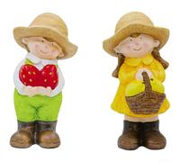 Juego de 4 estatuas de jardín de cerámica, niño y niña con figuras de frutas para decoración del hogar y al aire libre, esculturas modernas de arcilla minimalistas de 7 a 9 cm (A)
