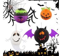 Juego de 4 faroles de Halloween en blanco grandes de 30,5 a 50,8 cm colgador de faroles kit para hacer cosas faroles infantiles para desfiles con niños a partir de 2 años farolillos papel infantiles