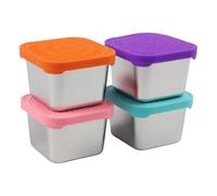 Juego de 4 fiambreras cuadradas de acero inoxidable con tapas de silicona, recipientes de aperitivos de 6 onzas para almacenamiento portátil de alimentos, reutilizables y a prueba de fugas