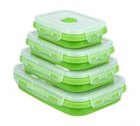 Juego de 4 fiambreras plegables de silicona, a prueba de fugas, con tamaños codificados por colores, diseño que ahorra espacio para congelador, microondas (4 unidades, amarillo-verde)