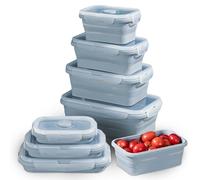 Juego de 4 fiambreras plegables, fiambreras plegables para alimentos, 350/550/800/1200 ml, aptas para lavavajillas, latas plegables con tapa de silicona para microondas, congelador (azul)