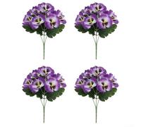 Juego de 4 flores artificiales de pensamiento realista, multicolor, plantas decorativas para interiores y exteriores, decoración del hogar, boda, fiesta, centro de mesa, arreglos con tallos flexibles