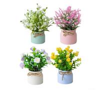 Juego de 4 flores artificiales en maceta con pequeñas plantas artificiales para decoración elegante de mesa u oficina (C)