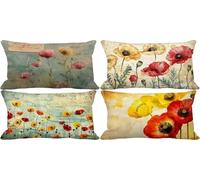 Juego de 4 Funda Cojin 60x80 Fundas de Cojines Amarillo Outdoor Cushion Covers Lino Cogines Sofa Exterior Jardin, Caer Cushion Covers Doble Cara Diseño Estampado, Salón Dormitorio Decorativos 712-w8